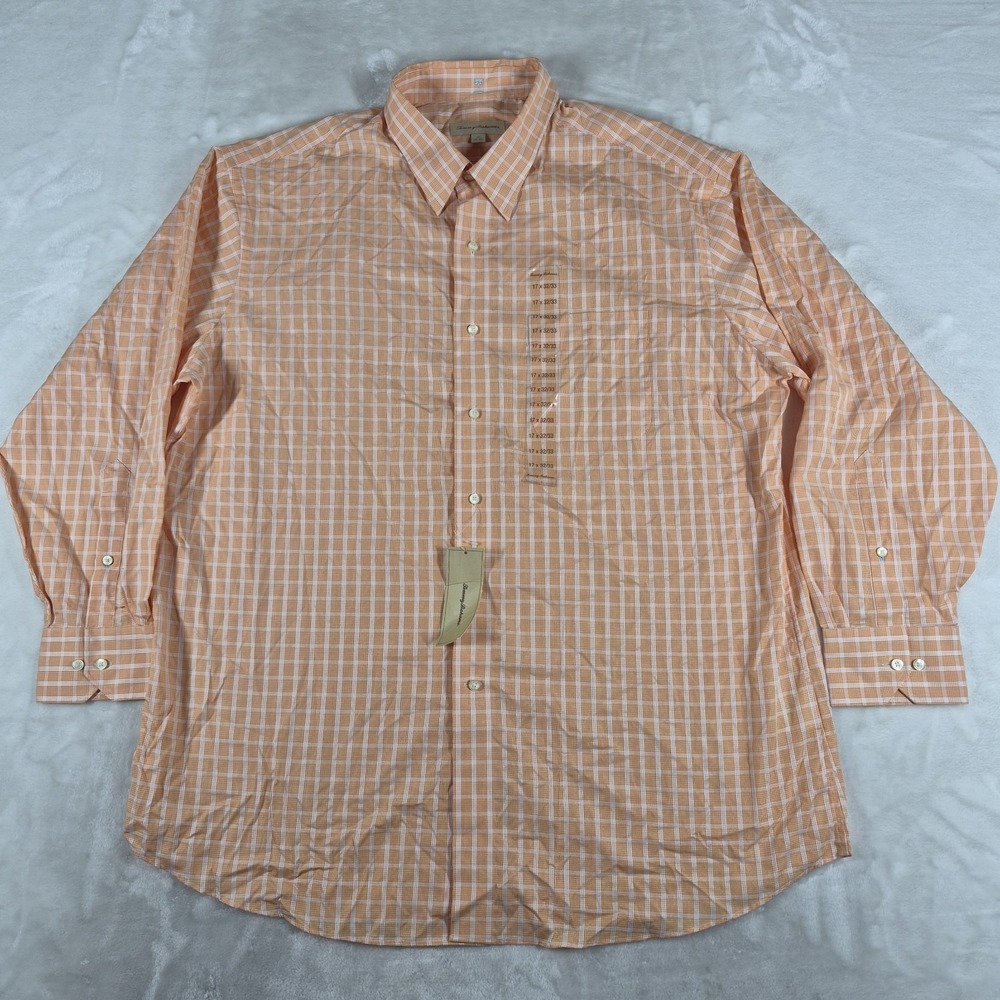 Tommy Bahama Shirt Men's 17 32-33 Orange Long Sleeve Button Down Casual Comfort